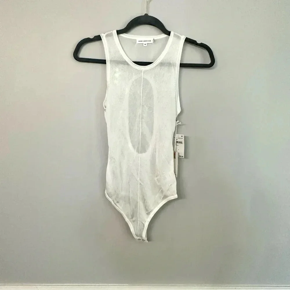 Good American Extreme Sheer Thong Bodysuit in White Sz 0 XS NWT